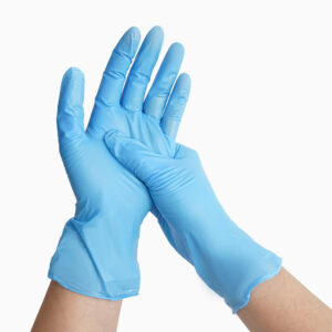 blue disposable gloves